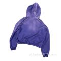 Hoodies masculinos de peso pesado lavado com ácido roxo